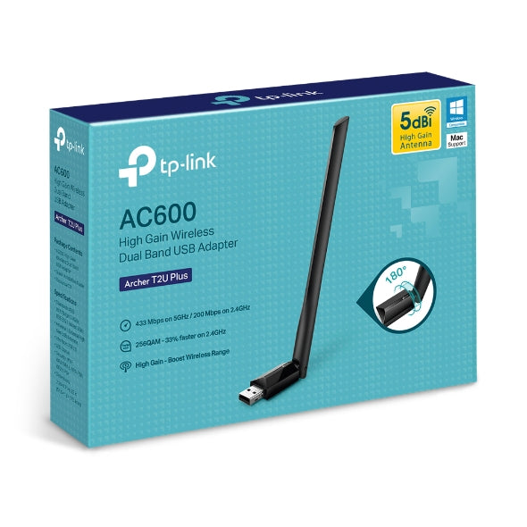 TP-Link Archer T2U Plus AC600 High Gain Wireless Dual Band USB Adapter TP-Link Archer T2U Plus AC600 High Gain Wireless Dual Band USB Adapter